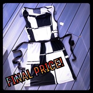 FINAL $$$ Black White Geometric Print Pocket Dress